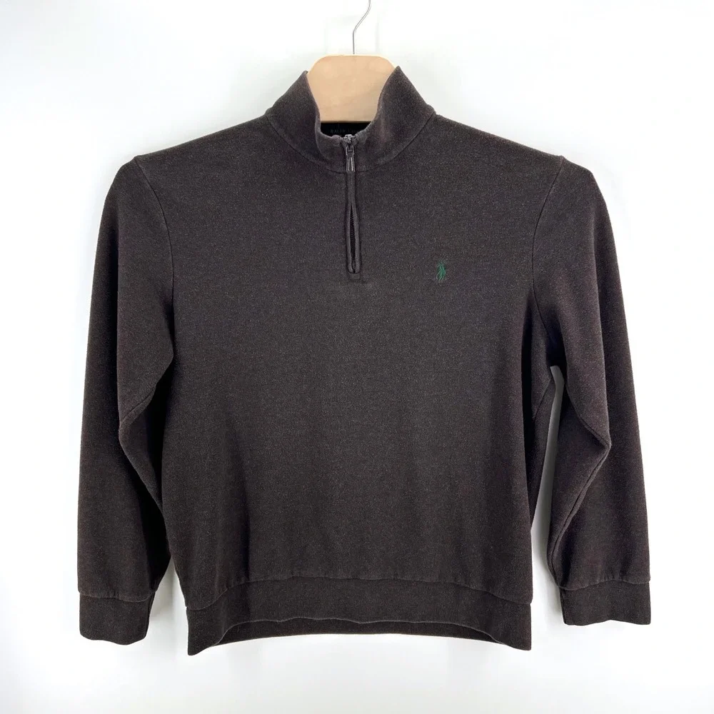 Polo Ralph Lauren Quarter Zip Pullover Large Cotton Blend Brown Classic Preppy
